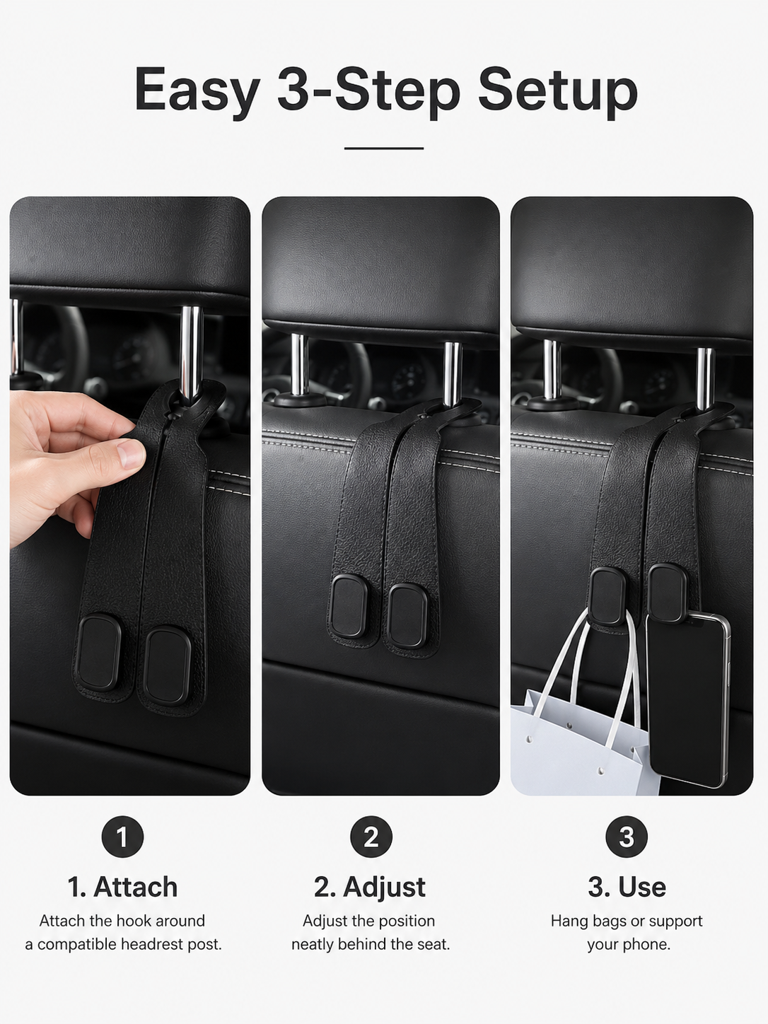 🚗2-in-1 Car Headrest Hook &amp; Phone Holder - image 10