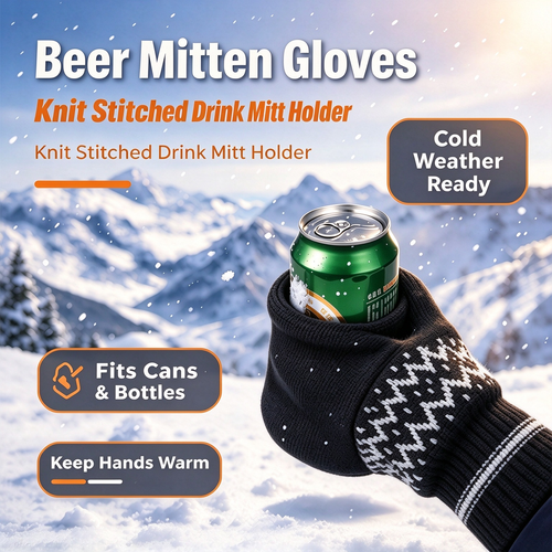 Beer Mitten Gloves - Knit Stitched Drink Mitt Holder for Beverage🧤