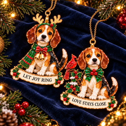 2026 Beagle Christmas Ornament Gift Set – 6 Festive Designs with Stained Glass Style & Heartwarming Wishes