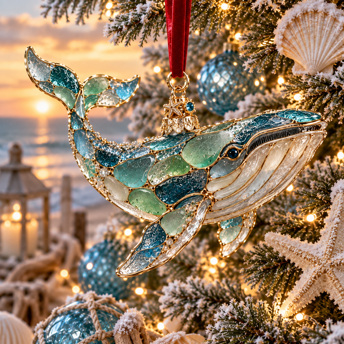 2026 Ocean Christmas Series Sea Glass Ornament Collection – Seahorse, Octopus, Jellyfish, Shark, Sea Turtle & Whale Coastal Holiday Keepsakes