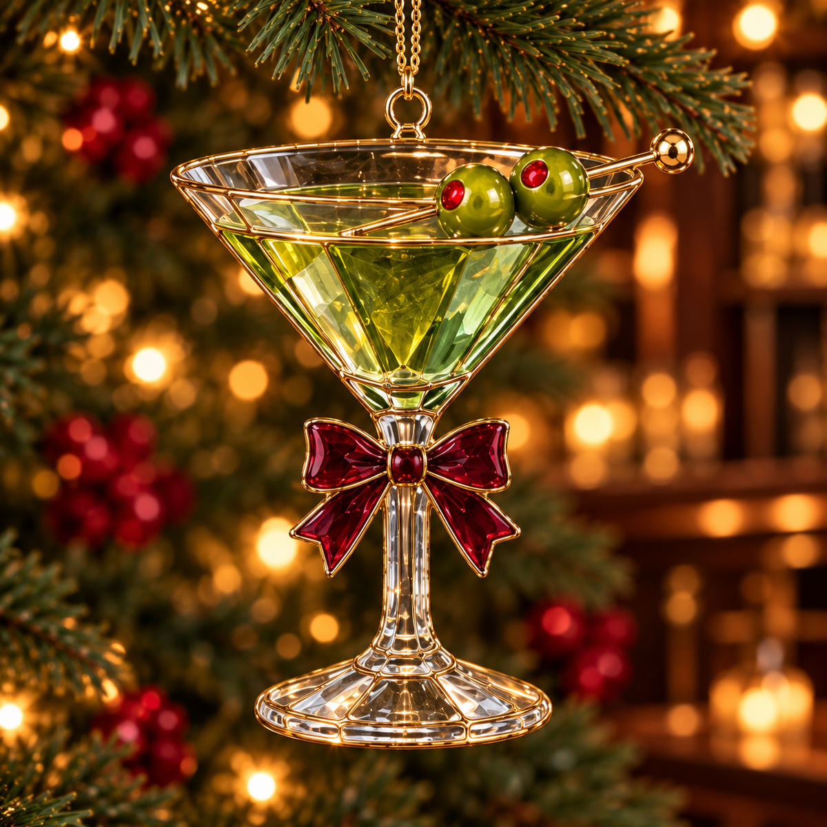 ✨ 2026 Vintage Stained Glass Cocktail & Wine Christmas Ornaments – Set of 6 |  Martini, Margarita, Whiskey, Red Wine & Champagne Hanging Decorations | Christmas Tree Ornaments & Unique Holiday Gifts for Cocktail Lovers