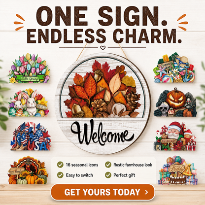 🌟 16-in-1 Interchangeable Seasonal Welcome Sign for Front Door 🚪 Porch Decor & Holiday Home Decorations 🌿 - image 1