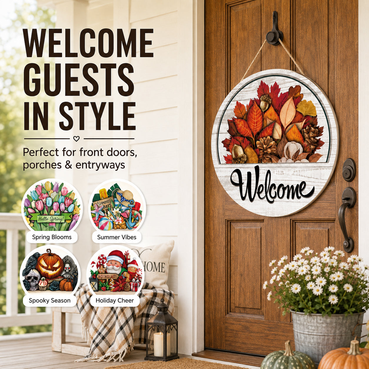 🌟 16-in-1 Interchangeable Seasonal Welcome Sign for Front Door 🚪 Porch Decor & Holiday Home Decorations 🌿 - image 2