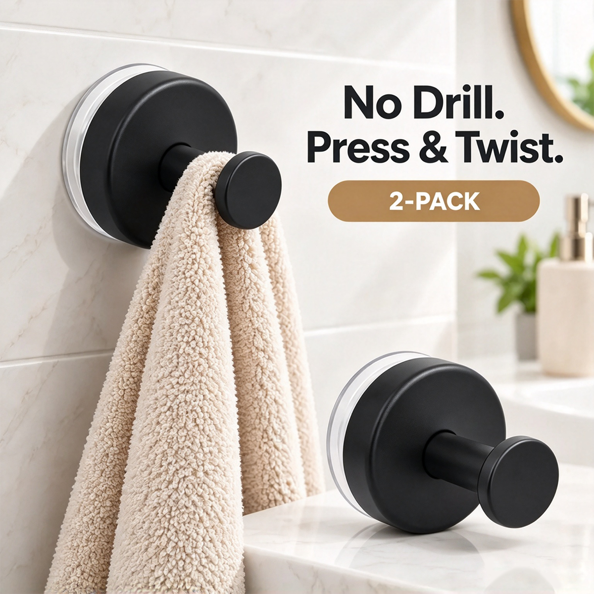 2 Pcs No Drilling Suction Cup Hooks with Replaceable Core 🪝