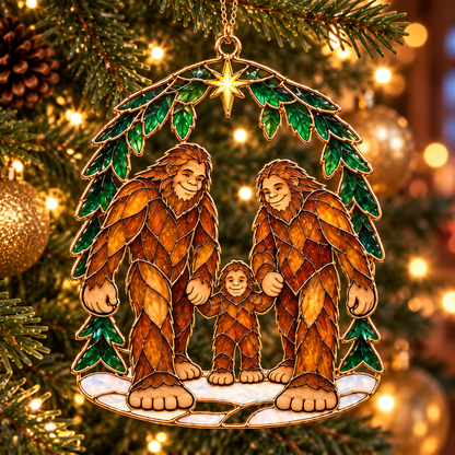 Woodland Wonders – Vintage Stained Glass Style Bigfoot Christmas Ornaments, Set of 6