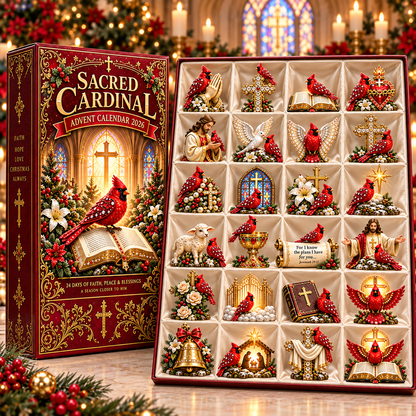 Sacred Cardinal Advent Calendar 2026 – 24 Christian Keepsake Figurines of Faith, Hope & Christmas Blessings
