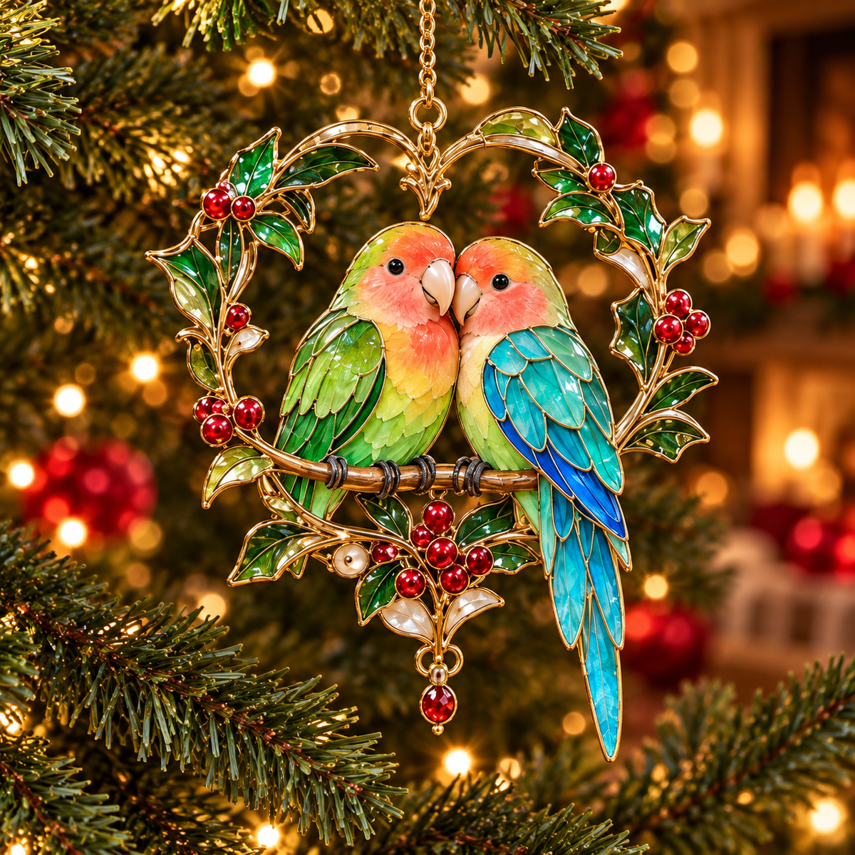 Tropical Parrot Christmas Ornaments – Vintage Stained Glass Style, Set of 6