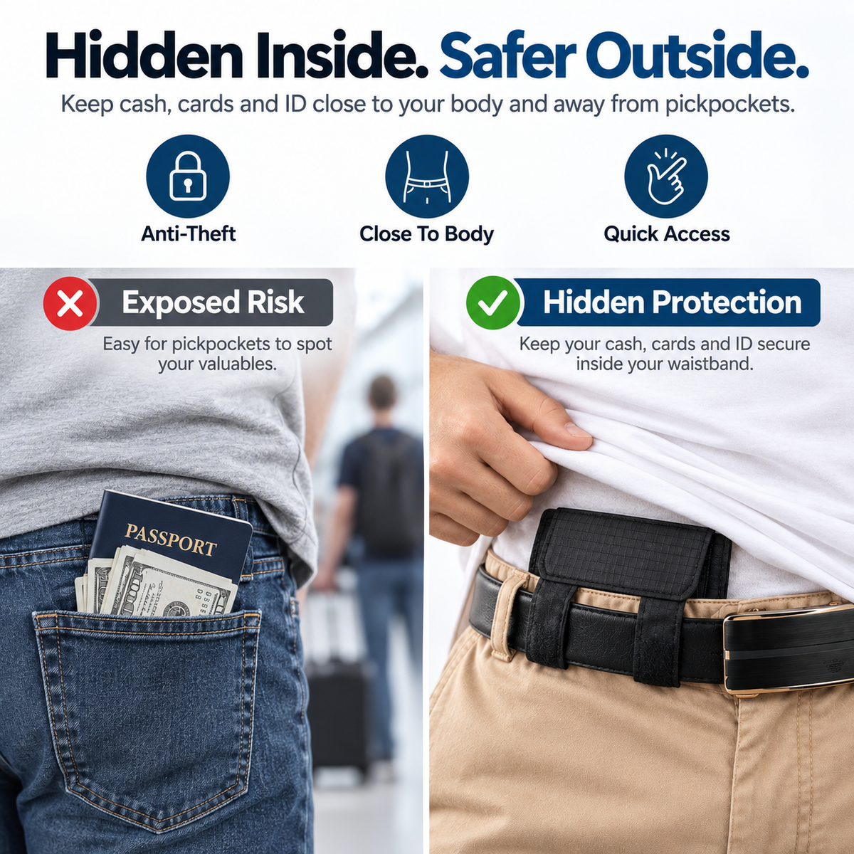 🔒 DISCREET TRAVEL ESSENTIAL | Hidden Belt Pouch – Under-Clothing Passport, Cash & Card Organizer - image 2