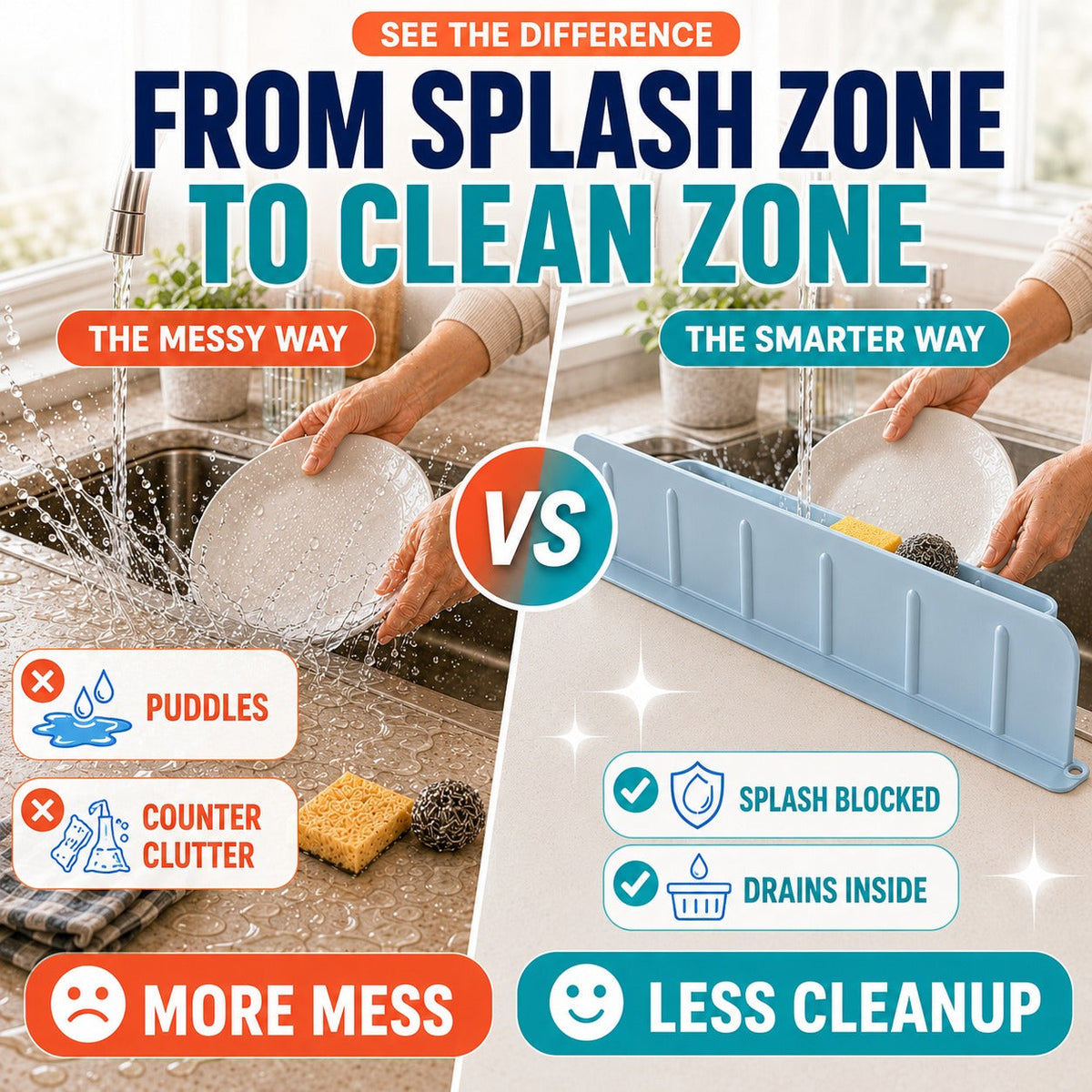 💦 2-in-1 Foldable Sink Splash Guard & Drain Organizer - image 2