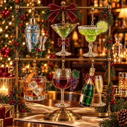 ✨ 2026 Vintage Stained Glass Cocktail & Wine Christmas Ornaments – Set of 6 |  Martini, Margarita, Whiskey, Red Wine & Champagne Hanging Decorations | Christmas Tree Ornaments & Unique Holiday Gifts for Cocktail Lovers