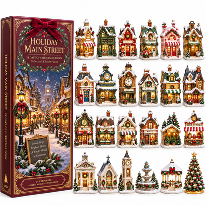 2026 Holiday Main Street 24-Day Christmas Countdown Calendar – 24 Unique Christmas Village Shop Miniatures, Charming Snowy Town Collector’s Gift