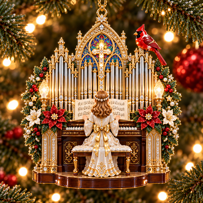 Heavenly Christmas Music Ornament -Church, Angel Harp, Cathedral Organ & Grand Piano Holiday Collection