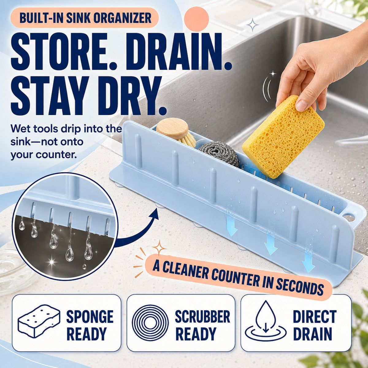💦 2-in-1 Foldable Sink Splash Guard & Drain Organizer - image 3