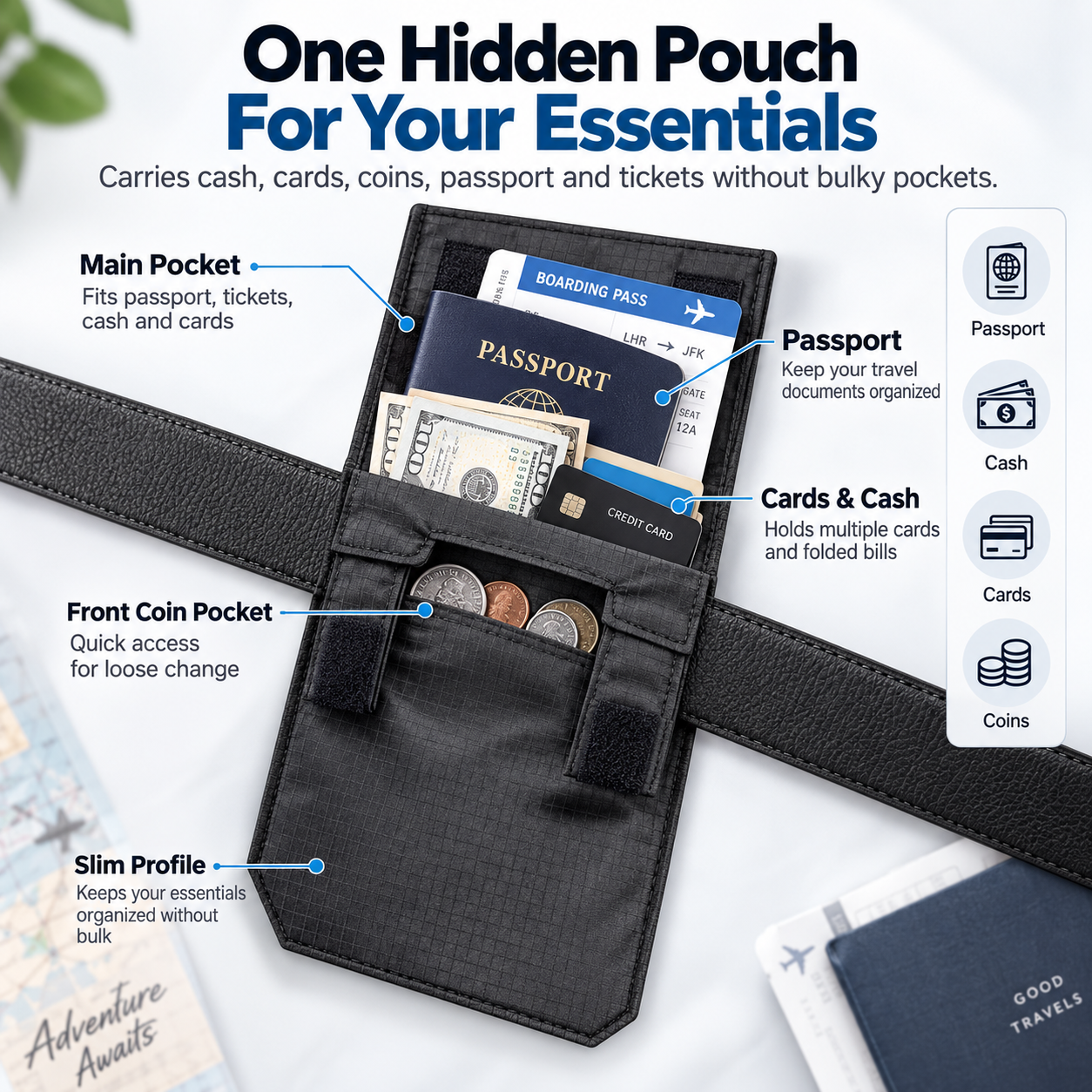 🔒 DISCREET TRAVEL ESSENTIAL | Hidden Belt Pouch – Under-Clothing Passport, Cash & Card Organizer - image 3