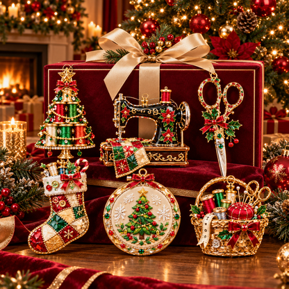 Vintage Sewing Christmas Ornaments – 6-Piece Elegant Holiday Keepsake Collection | Perfect Christmas Gifts for Sewing Lovers & Quilters 🎄🧵