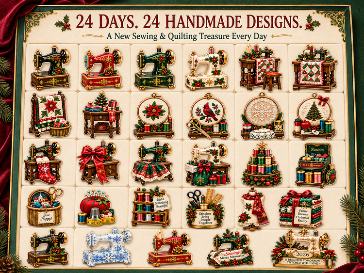 24 handmade sewing and quilting inspired miniature designs
