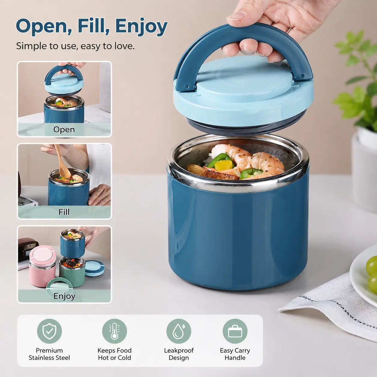 Stainless Steel Bento Style Boxed Lunch Box with Handle🍱 - image 4