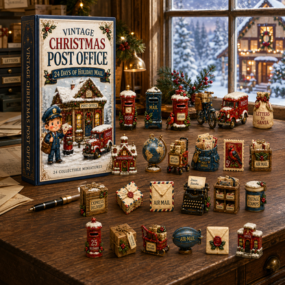 Vintage Christmas Post Office 24-Day Advent Calendar – 24 Collectible Miniatures