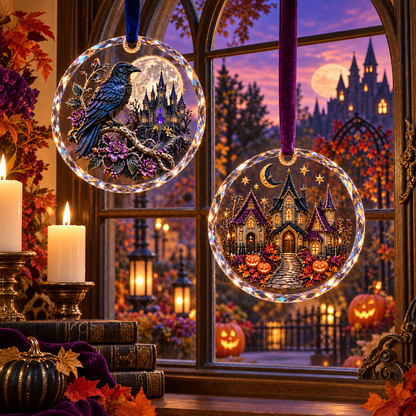 2026 Enchanted Halloween Hanging Ornaments – 8 Whimsical Designs with Ghosts, Black Cats & Moonlit Magic