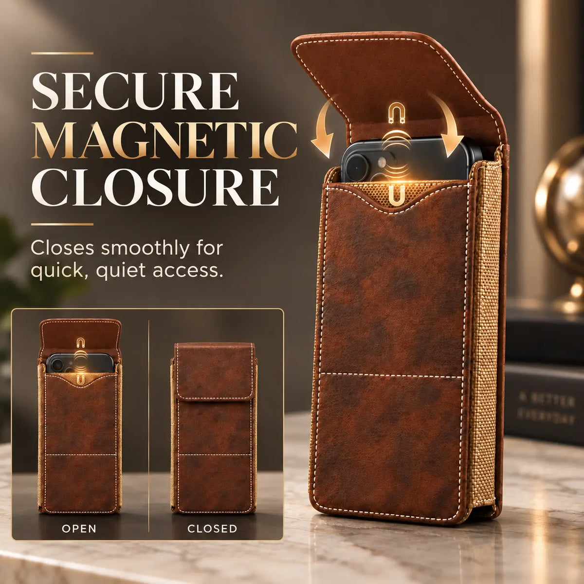 Men's Waist Phone Pouch with Card Slot, Magnetic Lock & Metal Belt Clip📱 - image 1