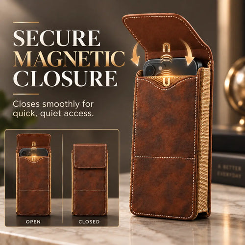 Men's Waist Phone Pouch with Card Slot, Magnetic Lock & Metal Belt Clip📱 - image 1