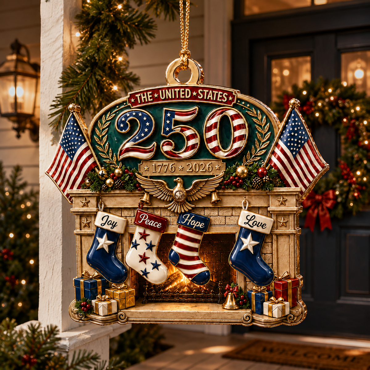 2026 USA 250th Anniversary Christmas Ornament – Patriotic Fireplace Stocking Decoration, Collectible Holiday Keepsake & Gift
