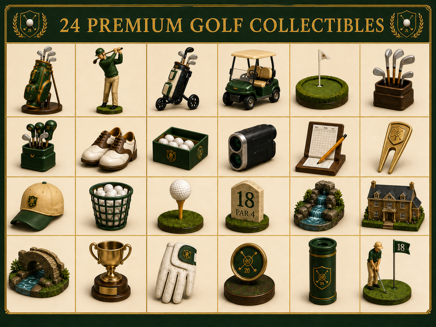 24 different miniature golf collectibles included in advent calendar