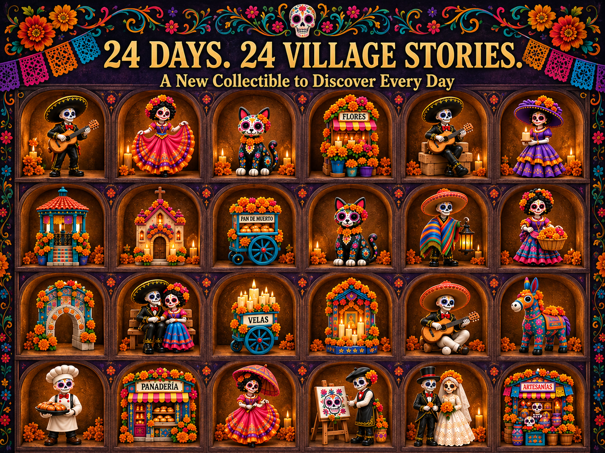 Twenty-four different Día de los Muertos-inspired village collectibles