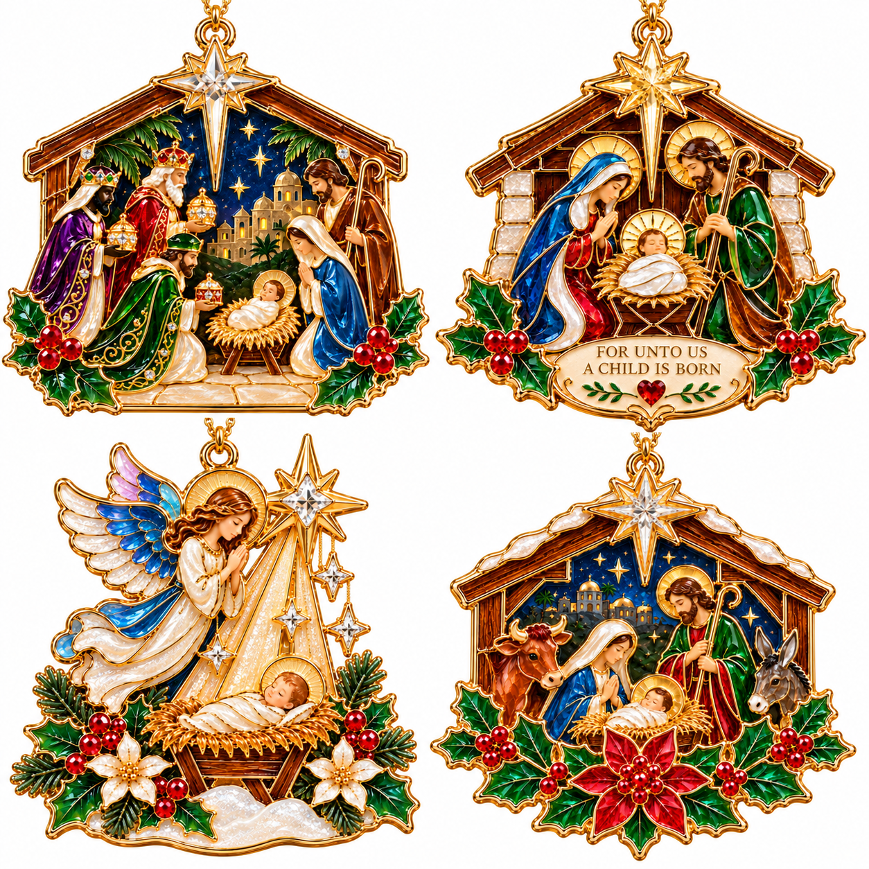 Christian Nativity Christmas Ornament Set – 4-Piece Holy Family, Three Wise Men & Angel Faith Keepsake Collection