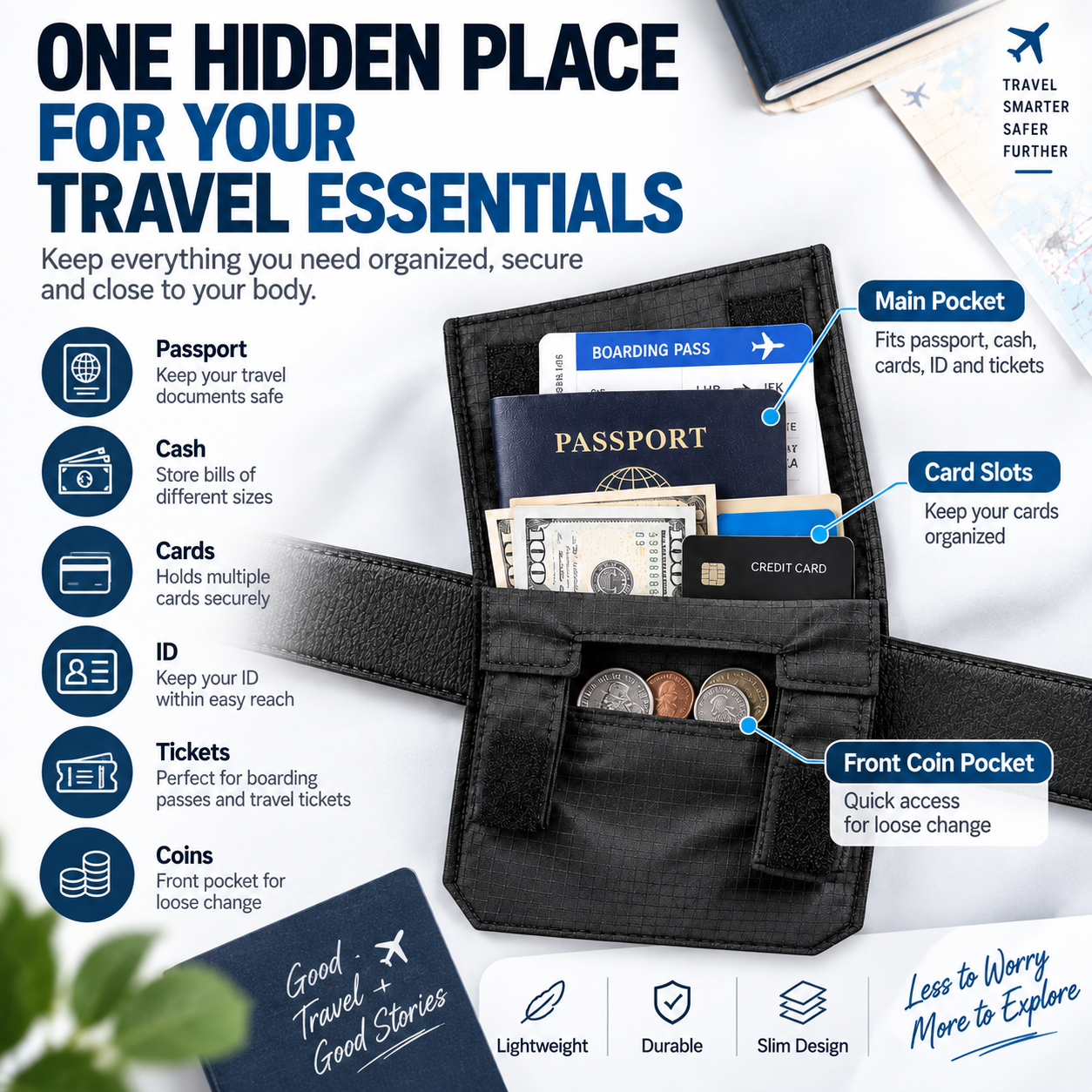 🔒 DISCREET TRAVEL ESSENTIAL | Hidden Belt Pouch – Under-Clothing Passport, Cash & Card Organizer - image 5