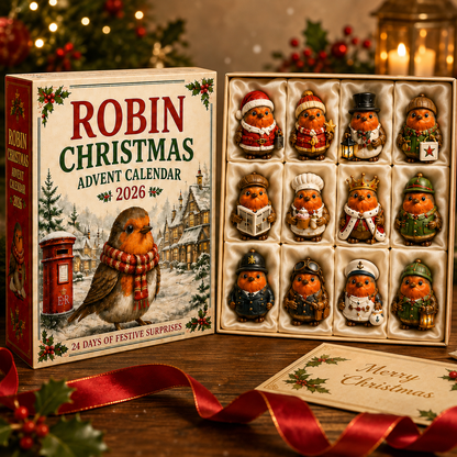 Robin Christmas Advent Calendar 2026 – 24 Days of Unique  Collectible Robin Miniatures, Festive Countdown Gift for Bird Lovers & Garden Lovers