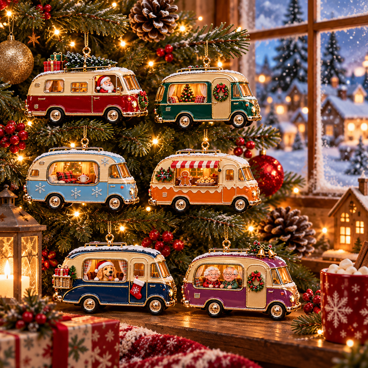 Vintage Christmas Camper Ornaments – 6-Piece Retro Holiday RV Collection | Cozy Christmas Tree Decorations & Heartwarming Keepsake Gifts