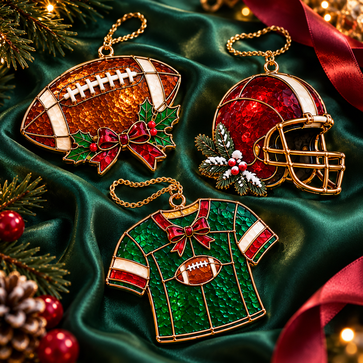 🎄 2026 Christmas Football Ornaments – Set of 6 Festive Football Holiday Keepsakes