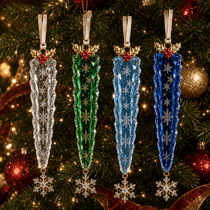 Premium Crystal Icicle Christmas Ornaments – 4-Piece Elegant Holiday Tree Decoration Set