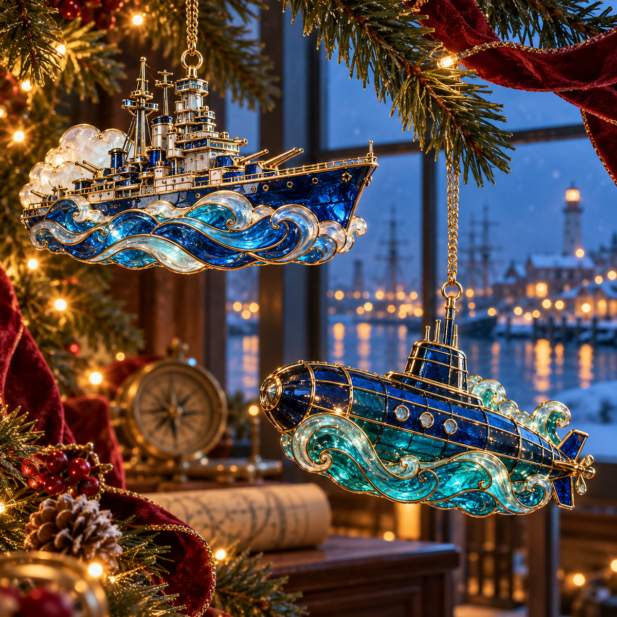 ✨ 2026 Military Stained Glass Christmas Ornaments – Set of 6