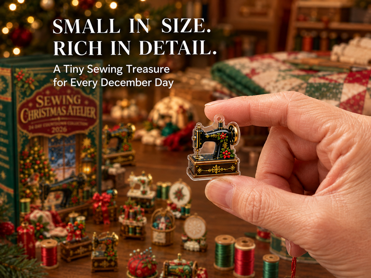 Hand holding a detailed sewing Christmas miniature