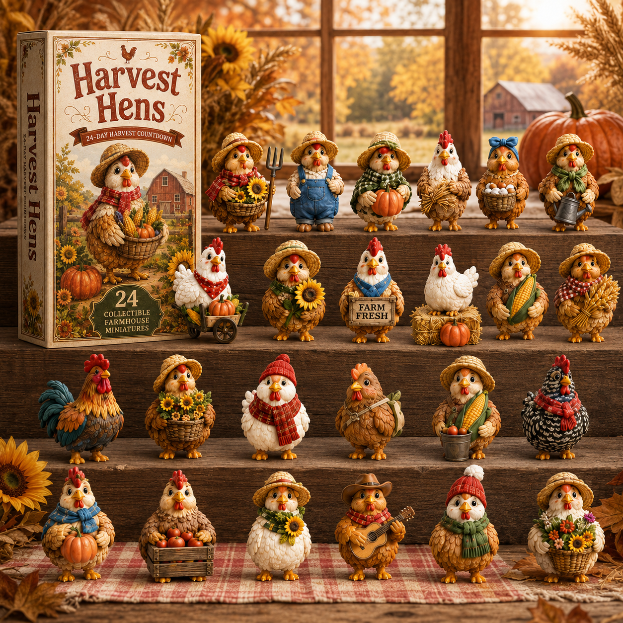 Harvest Hens Advent Calendar 2026 – 24 Days of Farmhouse Chicken Collectibles, Autumn Harvest Surprises & Gifts for Chicken Lovers, Acrylic Charms Blind Box