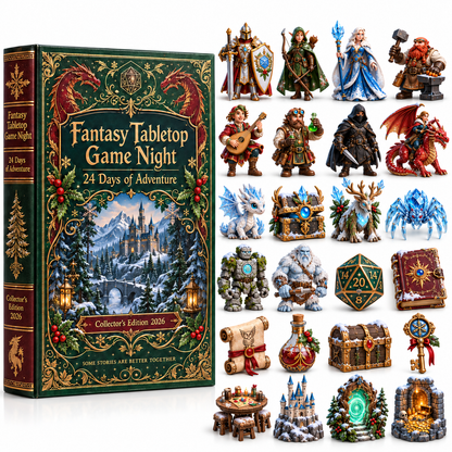 Fantasy Tabletop Game Night 2026 – 24 Days of Adventure Countdown Calendar with 24 Unique Fantasy Miniatures, Dragons, Heroes & RPG Collectibles for Tabletop Gamers