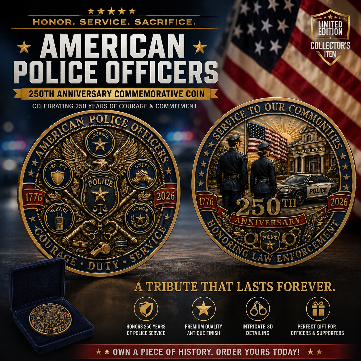 🎉🇺🇸 Limited Edition! 🔥🎁The Ultimate "Thank You" – 250th Anniversary American Police Officer Commemorative Coin (1776-2026) 🦅 - image 1