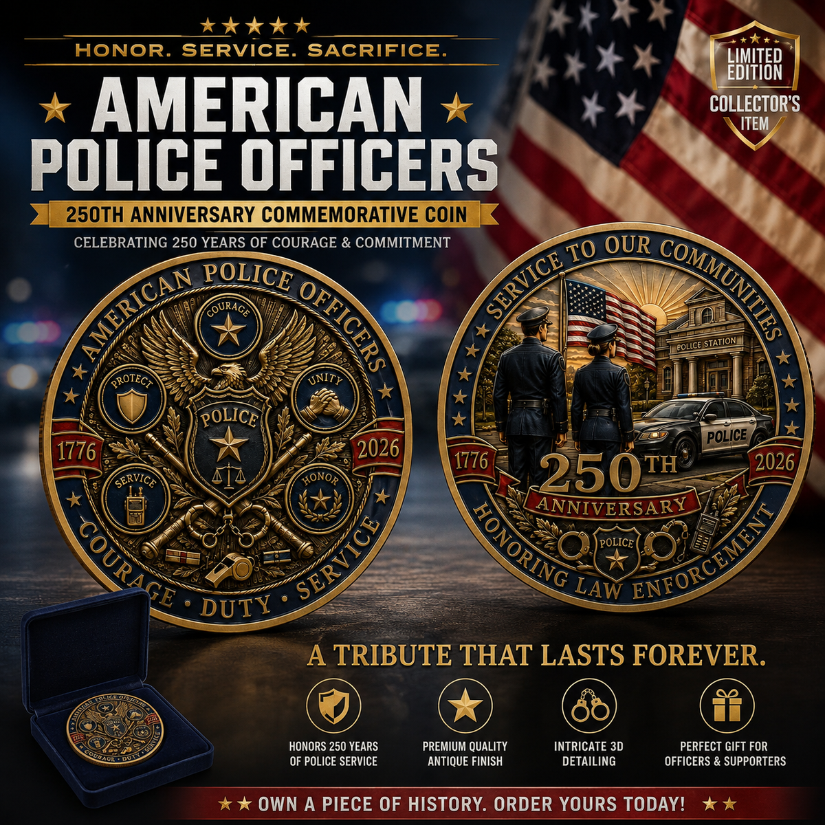 🎉🇺🇸 Limited Edition! 🔥🎁The Ultimate "Thank You" – 250th Anniversary American Police Officer Commemorative Coin (1776-2026) 🦅 - image 1