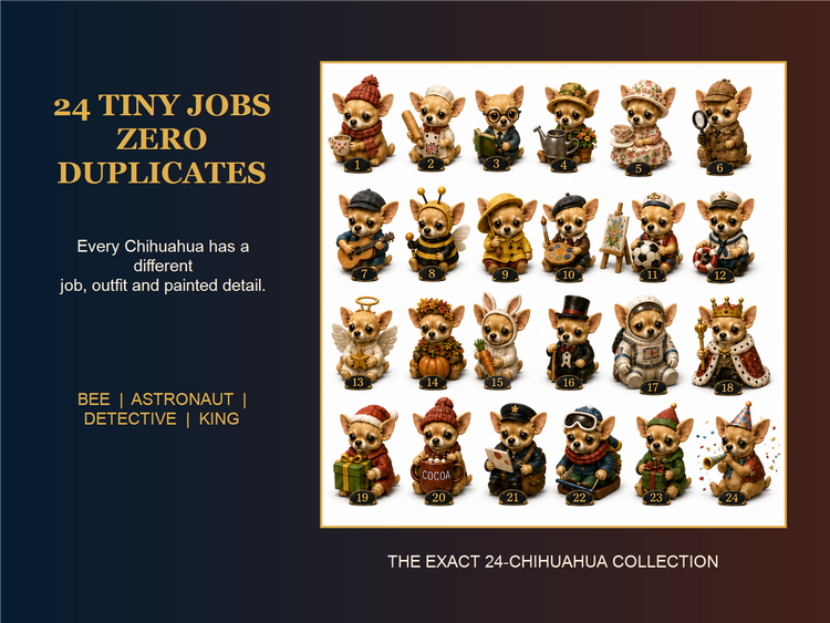 24 Chihuahua jobs miniatures with zero duplicates