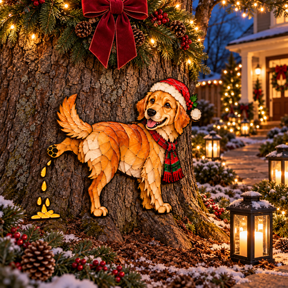 Funny Peeing Golden Retriever Christmas Decoration – Stained Glass-Style Dog Yard Art & Baseboard Decor