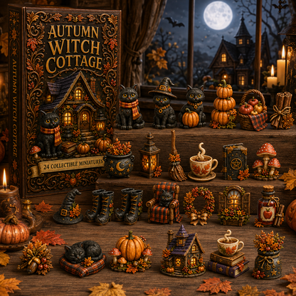 Autumn Witch Cottage Advent Calendar 2026 – 24 Cozy Witchy Miniatures, Black Cat Collectibles & Magical Fall Cottage Surprises, Acrylic Charms Blind Box