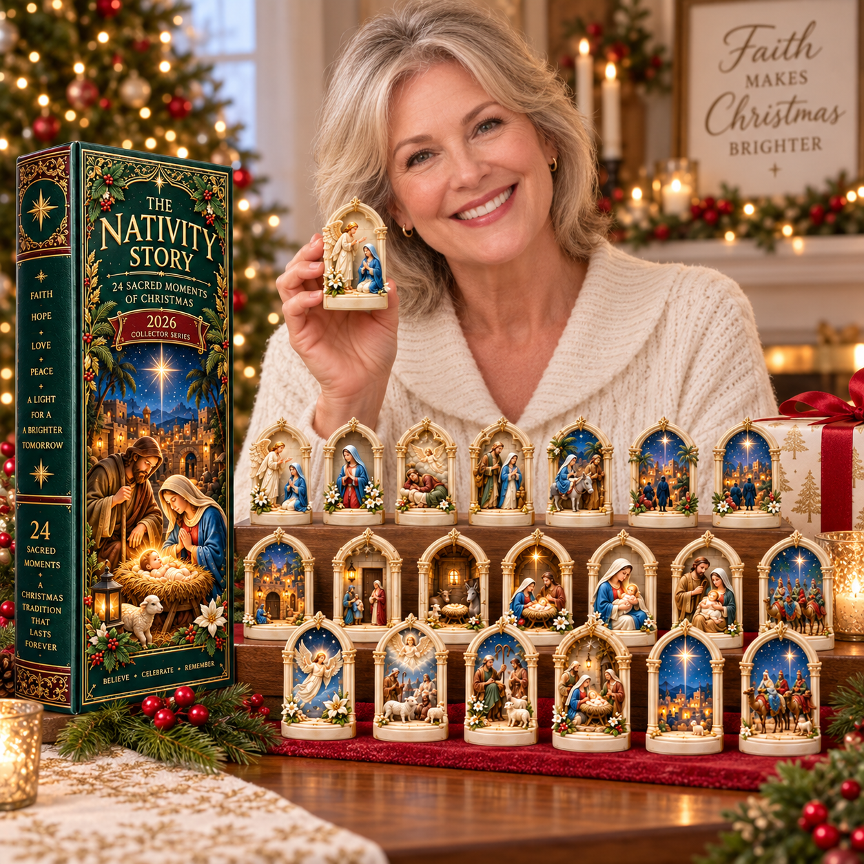 Nativity Story 2026 – 24 Sacred Moments of Christmas Countdown Calendar with 24 Unique Nativity Miniatures, Christian Christmas Collectible Gift