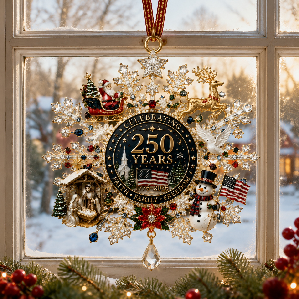 ✨Patriotic Limited Edition – Sparkling Christmas Commemorative Snowflake Ornament