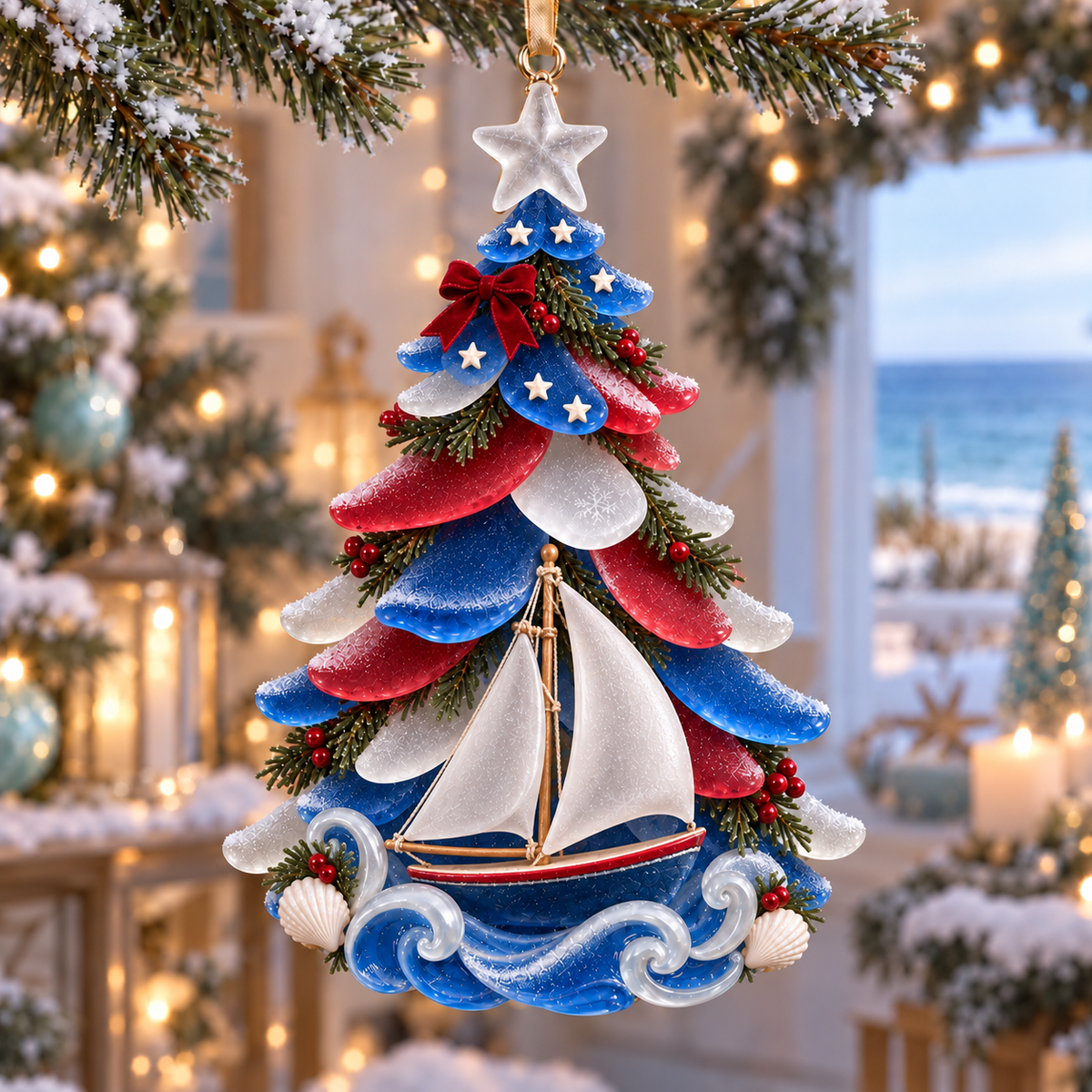 2026 Patriotic Coastal Christmas Tree Ornaments – Seaside Keepsake Designs in Red, White &amp; Blue