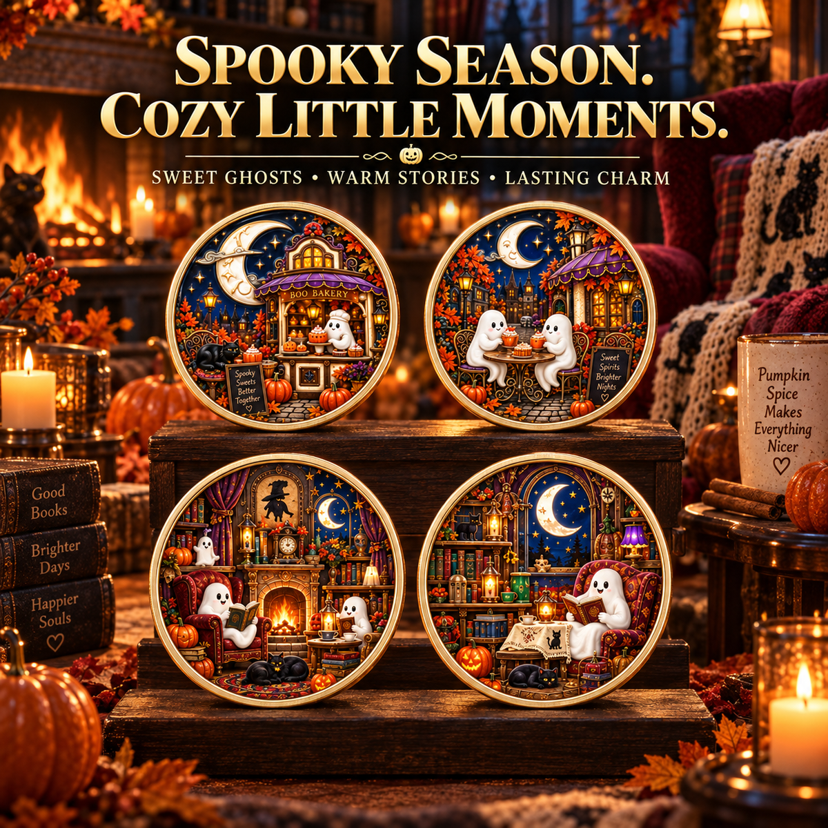 2026 Enchanted Halloween Collectible Coins – 8 Double-Sided Designs with Witches, Ghosts & Moonlit Villages