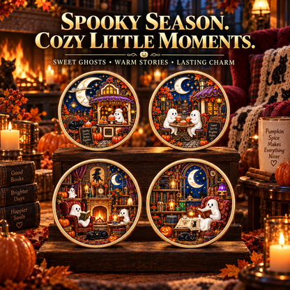 2026 Enchanted Halloween Collectible Coins – 8 Double-Sided Designs with Witches, Ghosts & Moonlit Villages