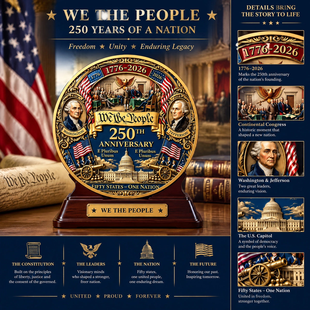 United States 250th Anniversary Commemorative Challenge Coin