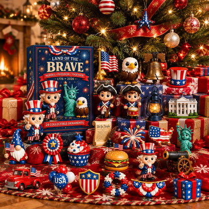 250 Years of American Spirit Acrylic Ornaments Advent Calendar, 24Pcs Patriotic Hanging Decor Gift Box